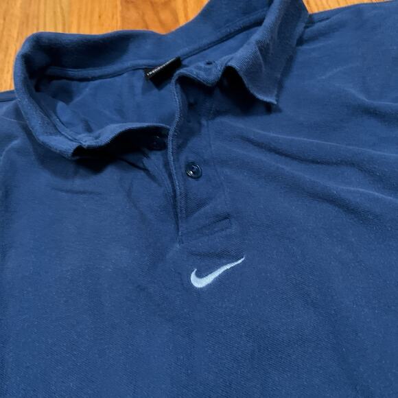 VTG 90s Nike Polo Shirt XXL 2XL Center Check Swoosh Blue Fade /Wear Black Tag - Picture 3 of 9